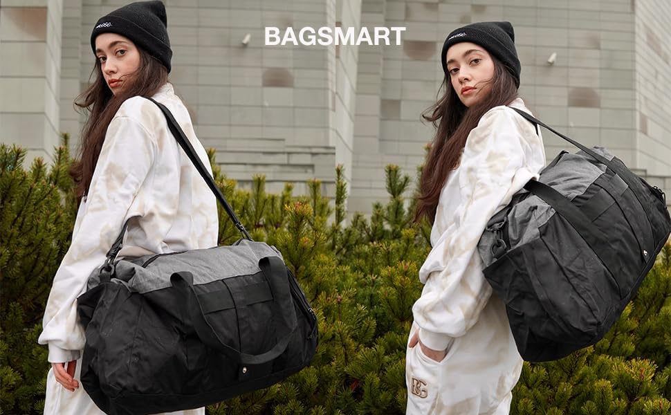 Baggit: Gym Bags for Men Women, Foldable Travel Duffle Bag, Lightweight Weekender Duffel Bag With Shoe Compartment, Water Resistant Workout Duffle Sports Bag for Travel Yoga, Black