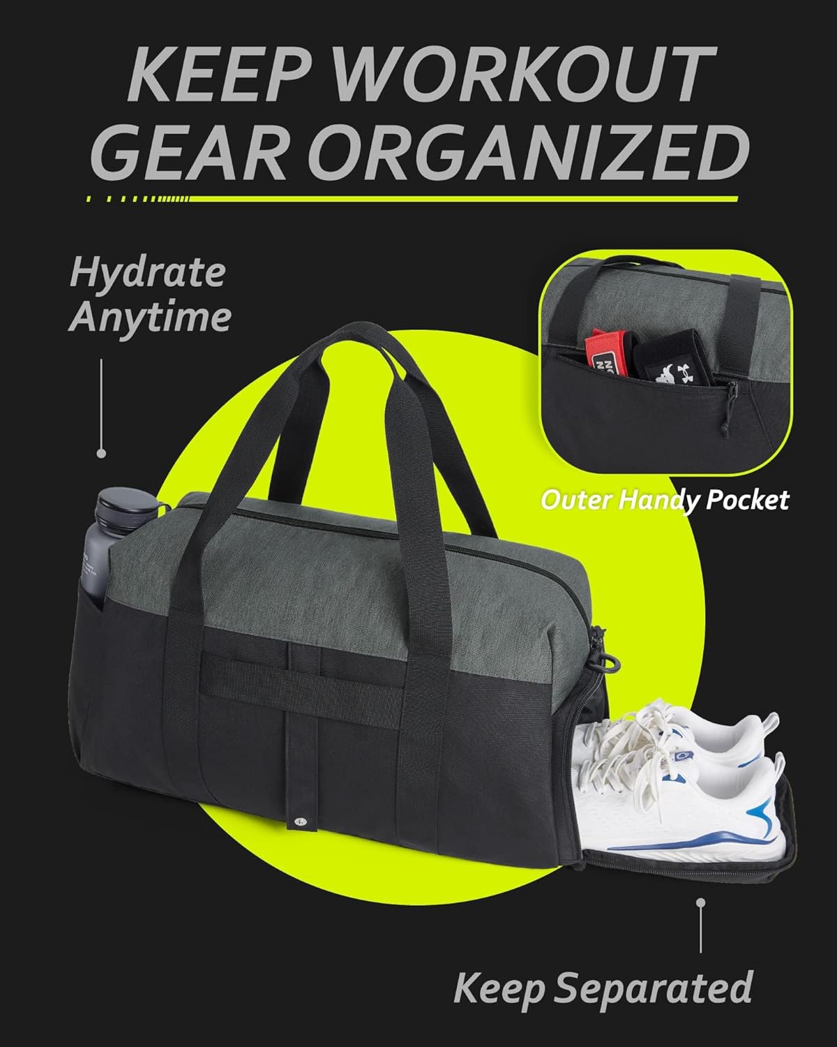 Baggit: Gym Bags for Men Women, Foldable Travel Duffle Bag, Lightweight Weekender Duffel Bag With Shoe Compartment, Water Resistant Workout Duffle Sports Bag for Travel Yoga, Black