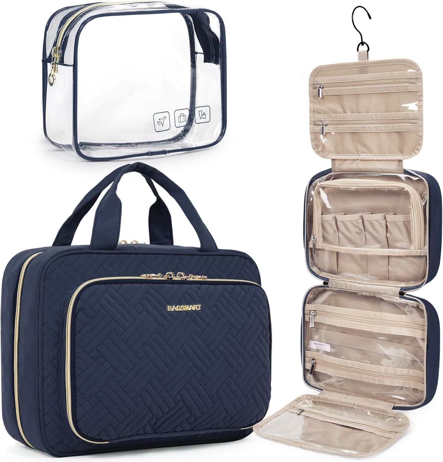 Baggit: Toiletry Bag Hanging Travel Makeup Organizer with TSA Approved Transparent Cosmetic Bag Makeup Bag for Full Sized Toiletries, Medium-Black