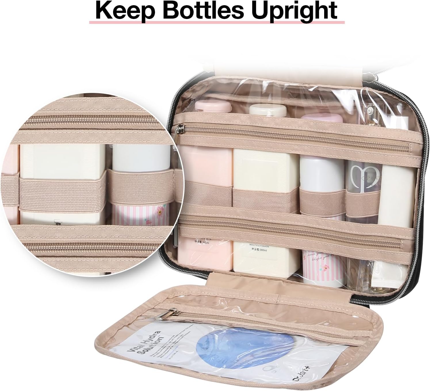 Baggit: Toiletry Bag Hanging Travel Makeup Organizer with TSA Approved Transparent Cosmetic Bag Makeup Bag for Full Sized Toiletries, Medium-Black