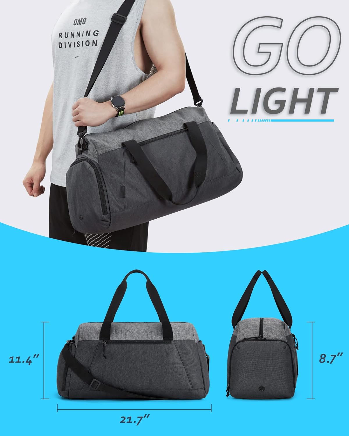 Baggit: Gym Bags for Men Women, Foldable Travel Duffle Bag, Lightweight Weekender Duffel Bag With Shoe Compartment, Water Resistant Workout Duffle Sports Bag for Travel Yoga, Black