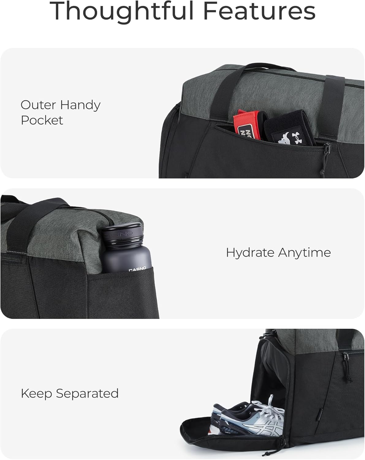 Baggit: Gym Bags for Men Women, Foldable Travel Duffle Bag, Lightweight Weekender Duffel Bag With Shoe Compartment, Water Resistant Workout Duffle Sports Bag for Travel Yoga, Black