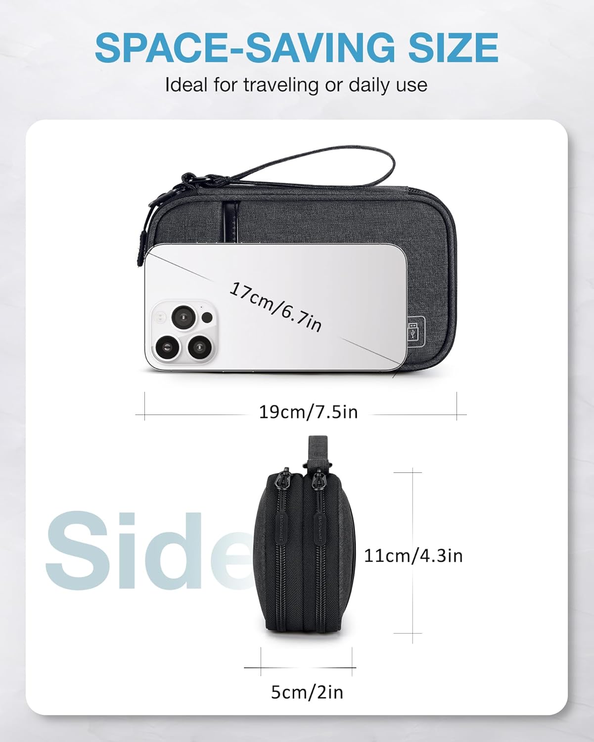 Baggit:  Cord Organizer Travel Cable Organizer Bag Tech Electronic Organizer Travel Case, Travel Essentials for Charger, Cable, Phone, Flash drive, Double Layer-Black