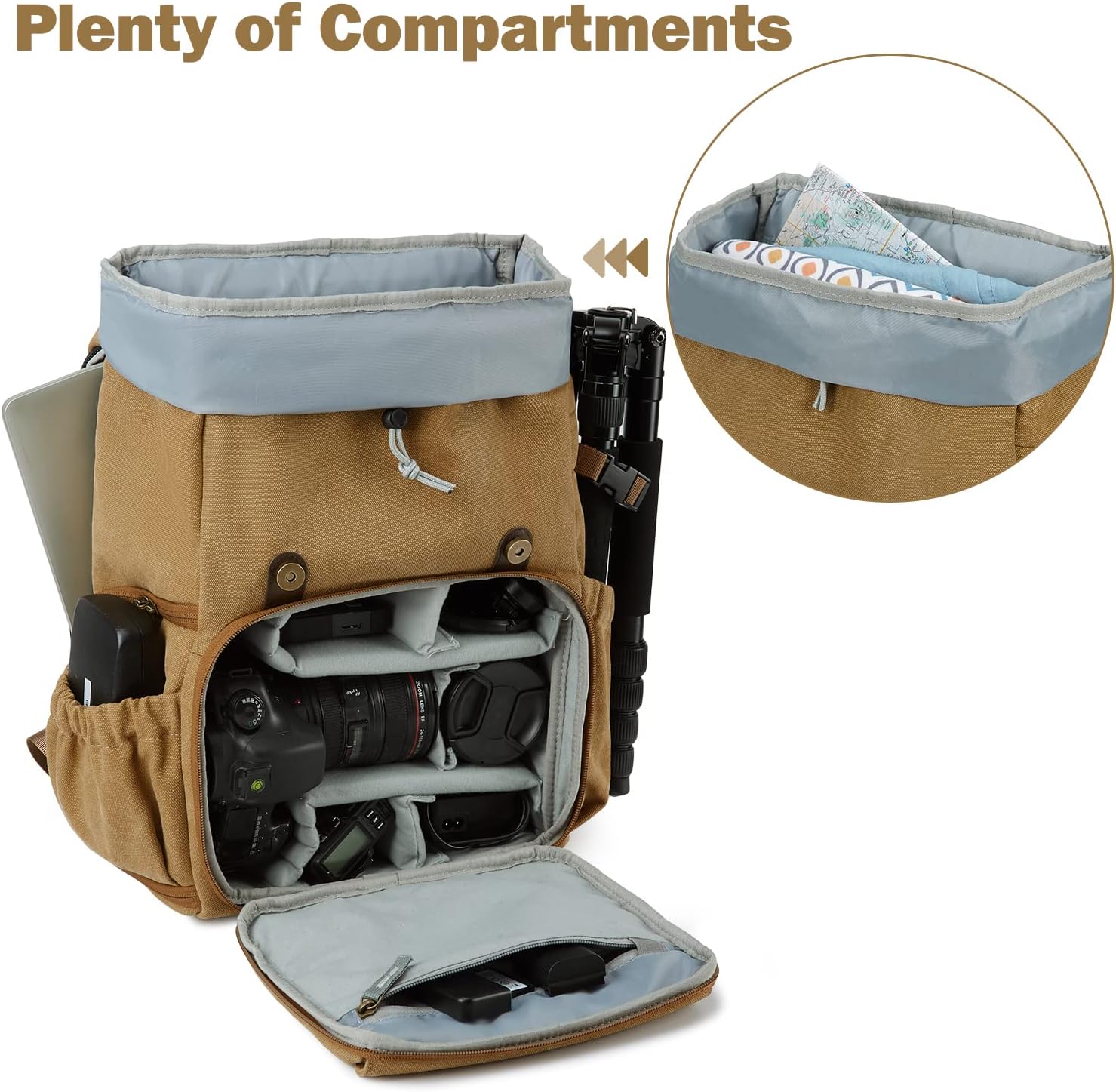 Baggit: Camera Backpack, DSLR Camera Bag, Waterproof Camera Bag Backpack for Photographers, Fit up to 15" Laptop with Rain Cover and Tripod Holder, Ivory White