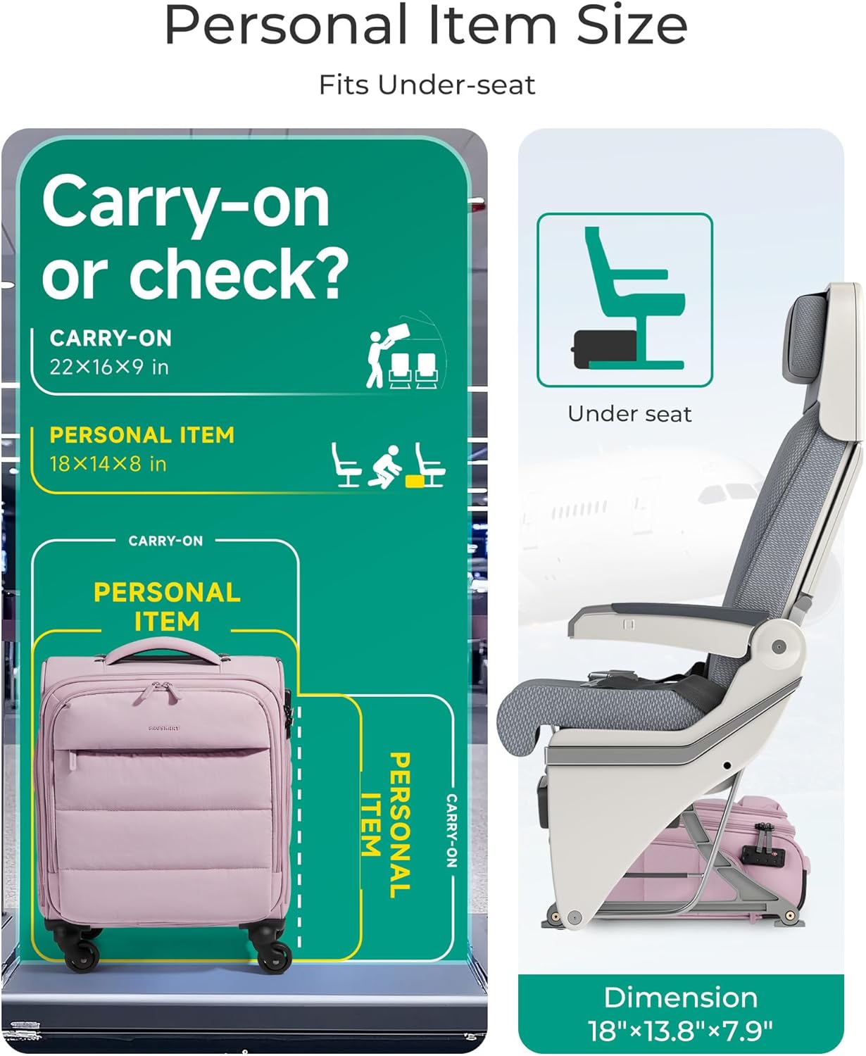 Baggit: Underseat Carry on Luggage with Wheels, Soft Underseat Travel Luggage with PVC Wet/Dry Pockets, Lightweight Soft Personal Item Suitcase for Short Trip,Came