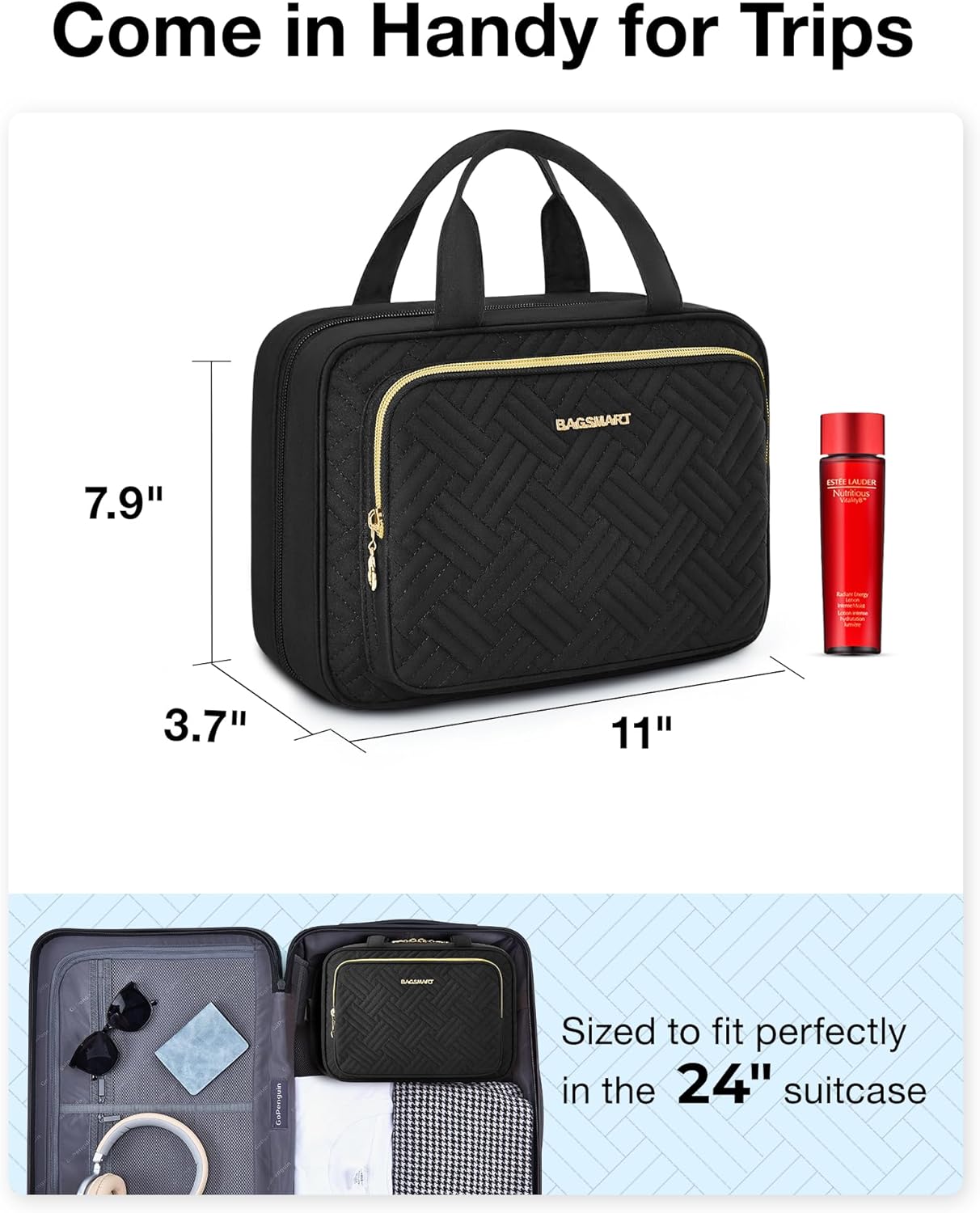 Baggit: Toiletry Bag Hanging Travel Makeup Organizer with TSA Approved Transparent Cosmetic Bag Makeup Bag for Full Sized Toiletries, Medium-Black
