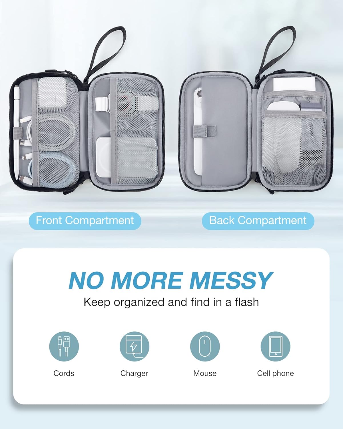 Baggit:  Cord Organizer Travel Cable Organizer Bag Tech Electronic Organizer Travel Case, Travel Essentials for Charger, Cable, Phone, Flash drive, Double Layer-Black
