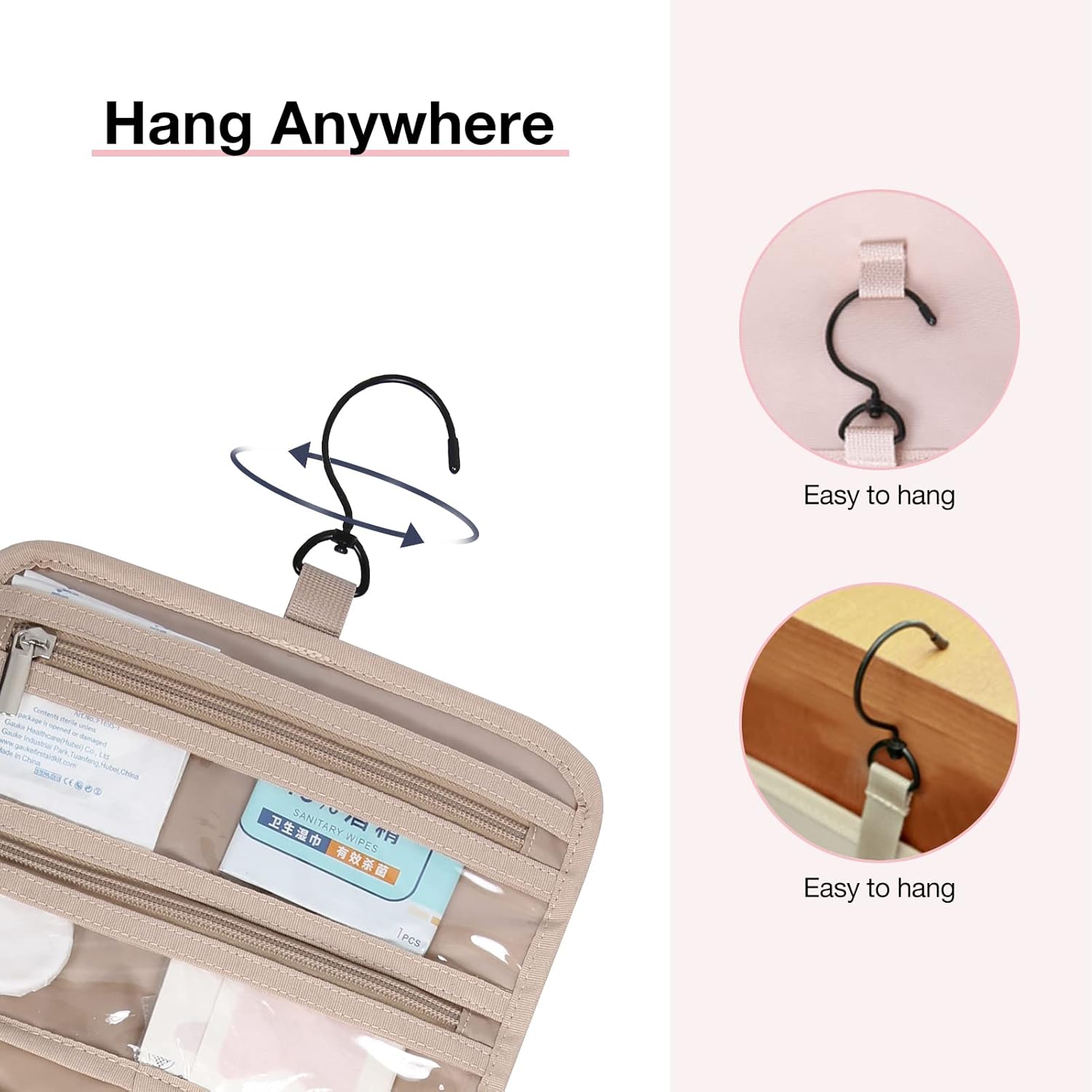Baggit: Toiletry Bag Hanging Travel Makeup Organizer with TSA Approved Transparent Cosmetic Bag Makeup Bag for Full Sized Toiletries, Medium-Black