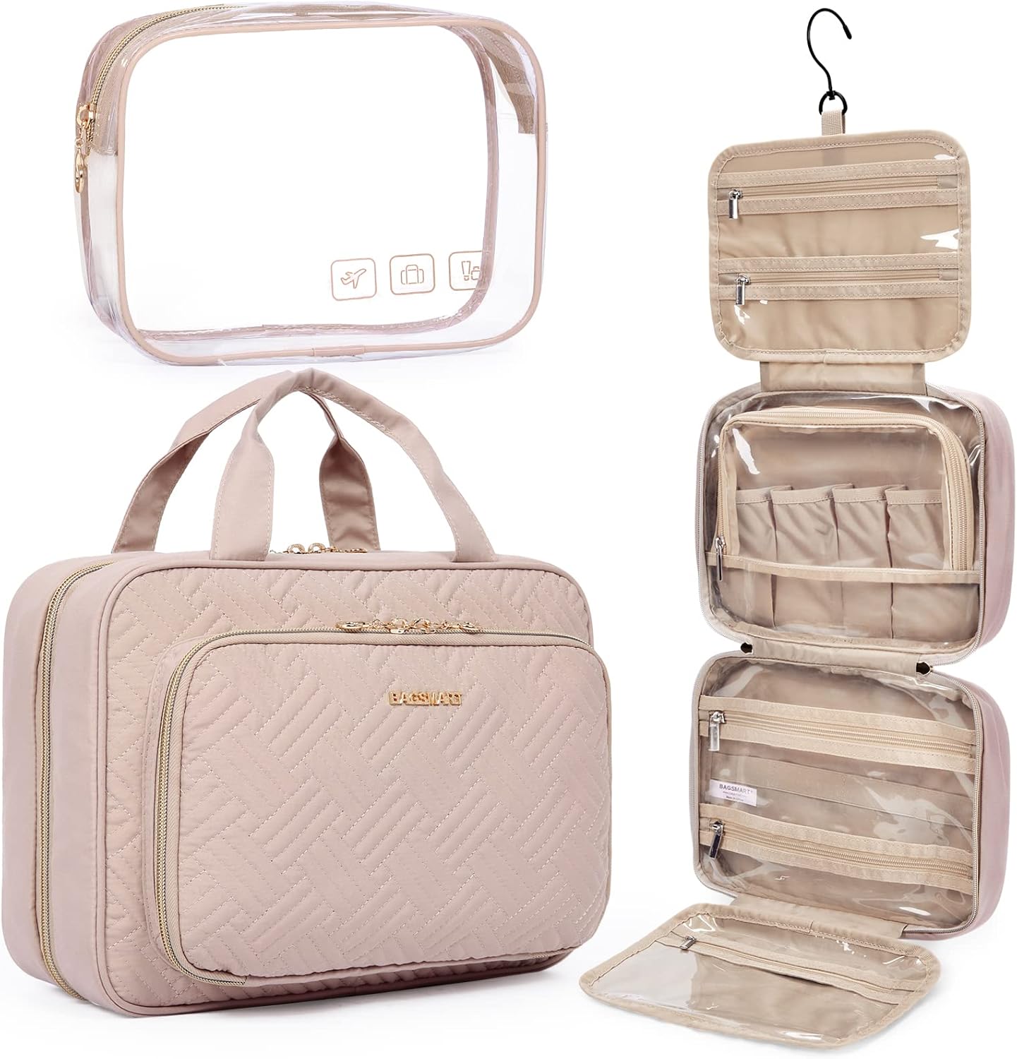 Baggit: Toiletry Bag Hanging Travel Makeup Organizer with TSA Approved Transparent Cosmetic Bag Makeup Bag for Full Sized Toiletries, Medium-Black