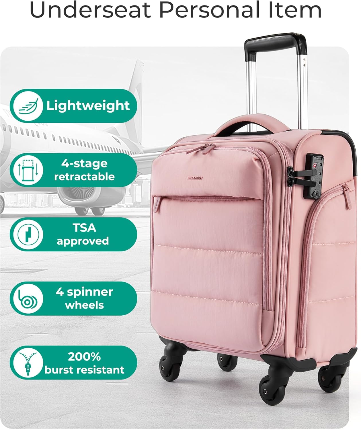 Baggit: Underseat Carry on Luggage with Wheels, Soft Underseat Travel Luggage with PVC Wet/Dry Pockets, Lightweight Soft Personal Item Suitcase for Short Trip,Came