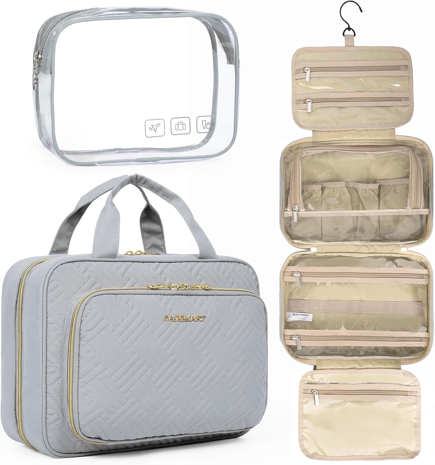 Baggit: Toiletry Bag Hanging Travel Makeup Organizer with TSA Approved Transparent Cosmetic Bag Makeup Bag for Full Sized Toiletries, Medium-Black
