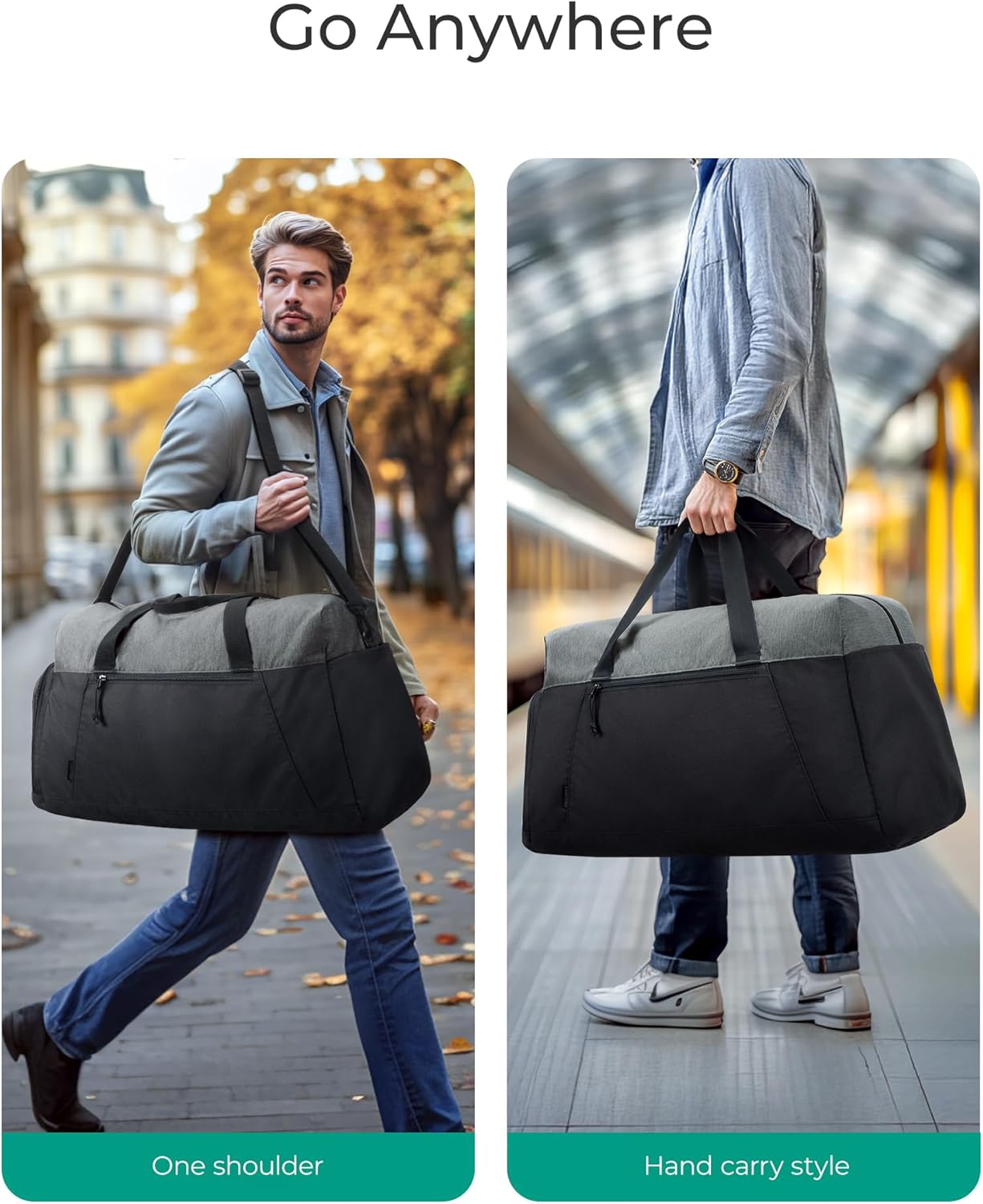 Baggit: Gym Bags for Men Women, Foldable Travel Duffle Bag, Lightweight Weekender Duffel Bag With Shoe Compartment, Water Resistant Workout Duffle Sports Bag for Travel Yoga, Black
