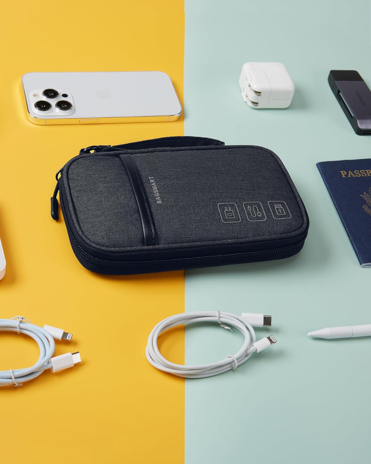 Baggit:  Cord Organizer Travel Cable Organizer Bag Tech Electronic Organizer Travel Case, Travel Essentials for Charger, Cable, Phone, Flash drive, Double Layer-Black