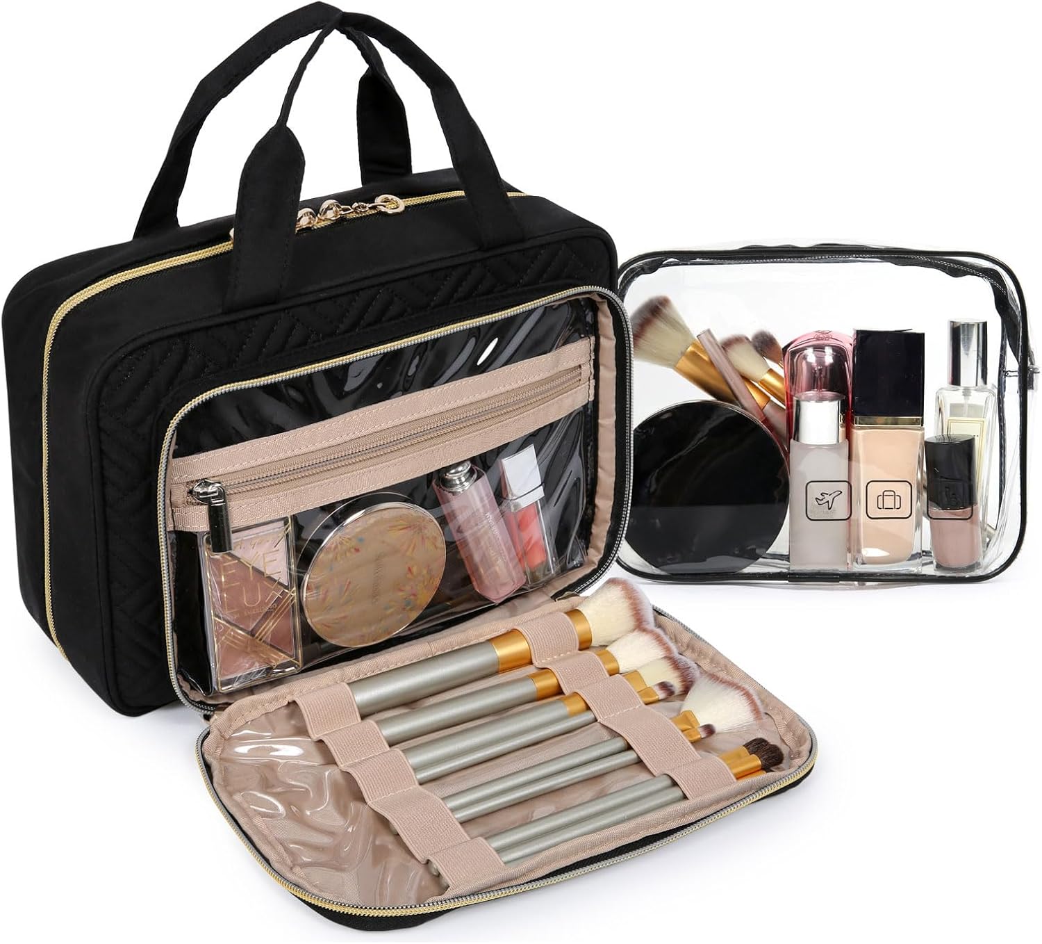 Baggit: Toiletry Bag Hanging Travel Makeup Organizer with TSA Approved Transparent Cosmetic Bag Makeup Bag for Full Sized Toiletries, Medium-Black