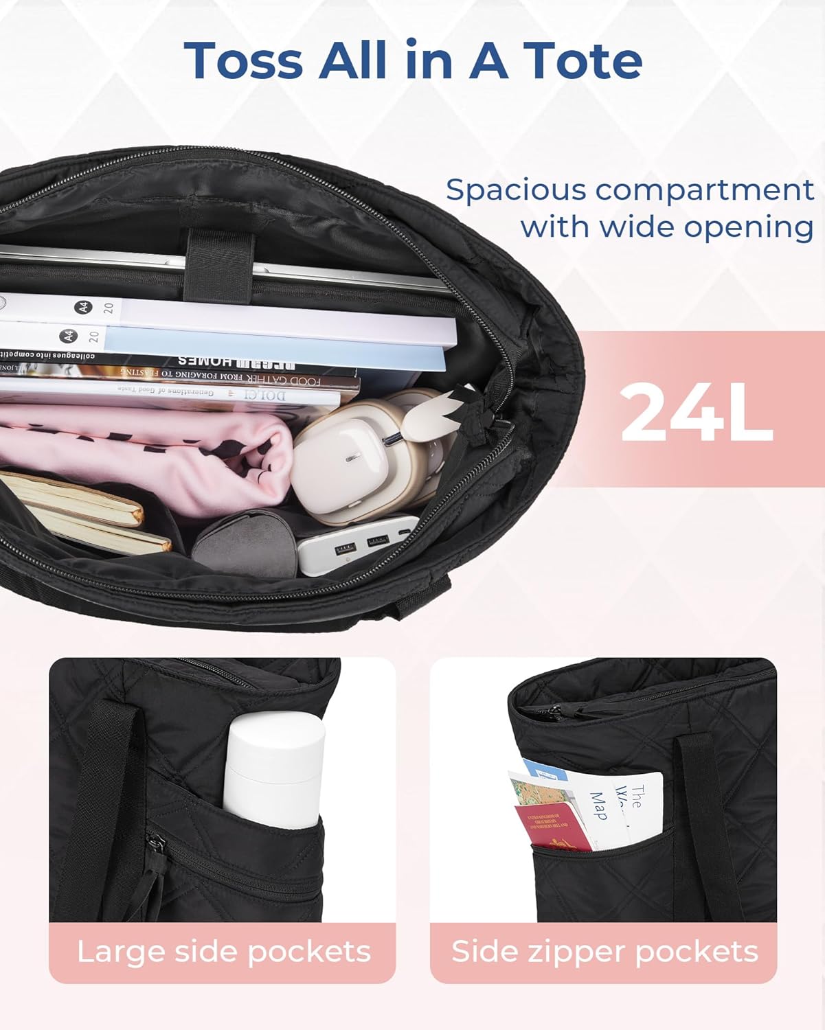 Baggit: Tote Bag for Women, Puffer Work Tote with Zipper, Travel Essentials Quilted Nurse Travel Hospital Bag