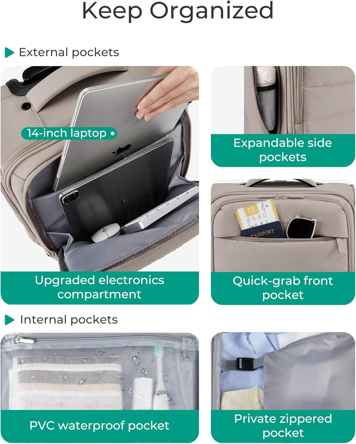 Baggit: Underseat Carry on Luggage with Wheels, Soft Underseat Travel Luggage with PVC Wet/Dry Pockets, Lightweight Soft Personal Item Suitcase for Short Trip,Came