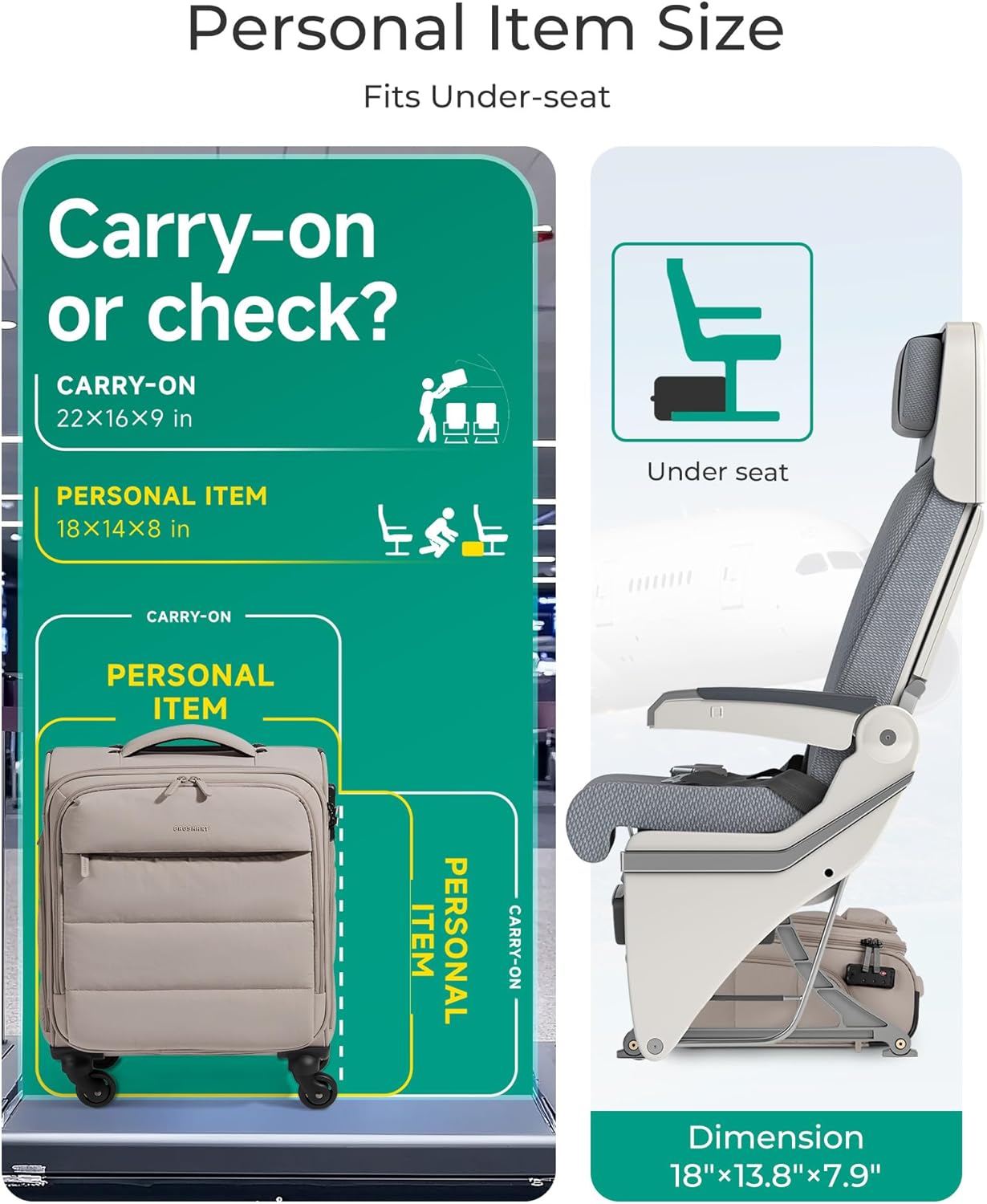 Baggit: Underseat Carry on Luggage with Wheels, Soft Underseat Travel Luggage with PVC Wet/Dry Pockets, Lightweight Soft Personal Item Suitcase for Short Trip,Came