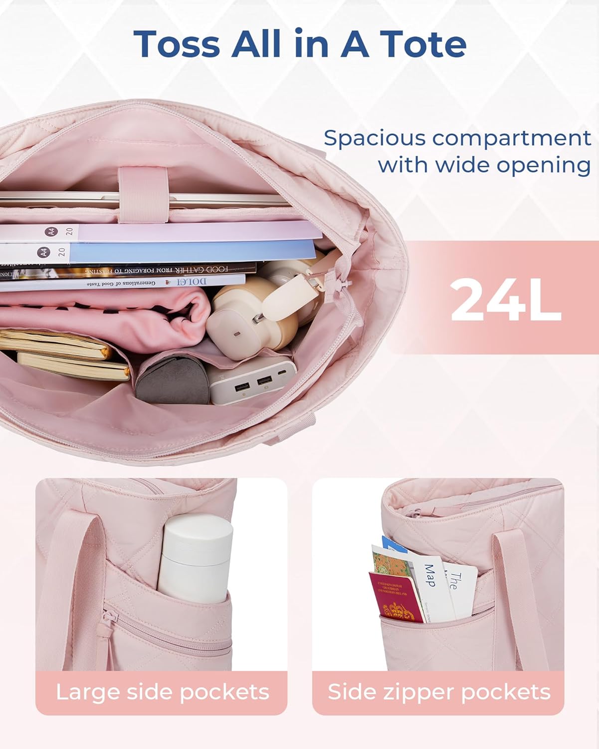 Baggit: Tote Bag for Women, Puffer Work Tote with Zipper, Travel Essentials Quilted Nurse Travel Hospital Bag