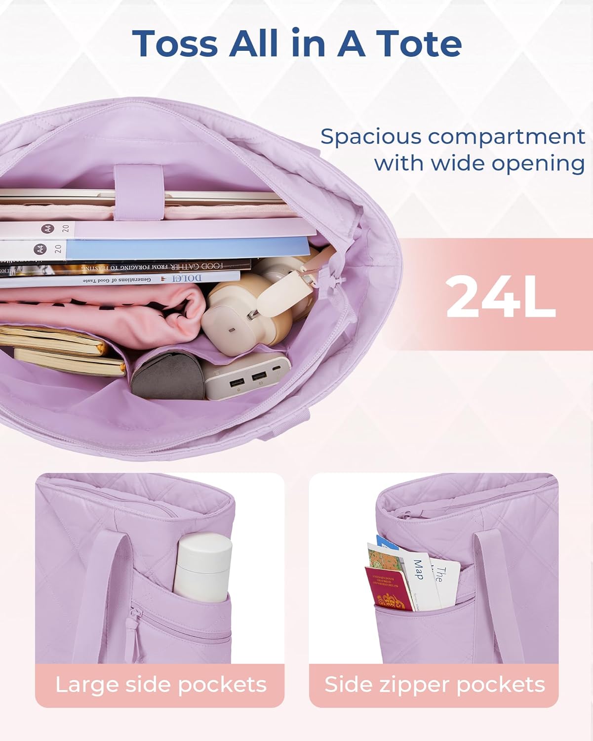 Baggit: Tote Bag for Women, Puffer Work Tote with Zipper, Travel Essentials Quilted Nurse Travel Hospital Bag