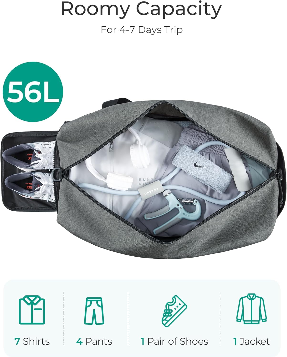 Baggit: Gym Bags for Men Women, Foldable Travel Duffle Bag, Lightweight Weekender Duffel Bag With Shoe Compartment, Water Resistant Workout Duffle Sports Bag for Travel Yoga, Black