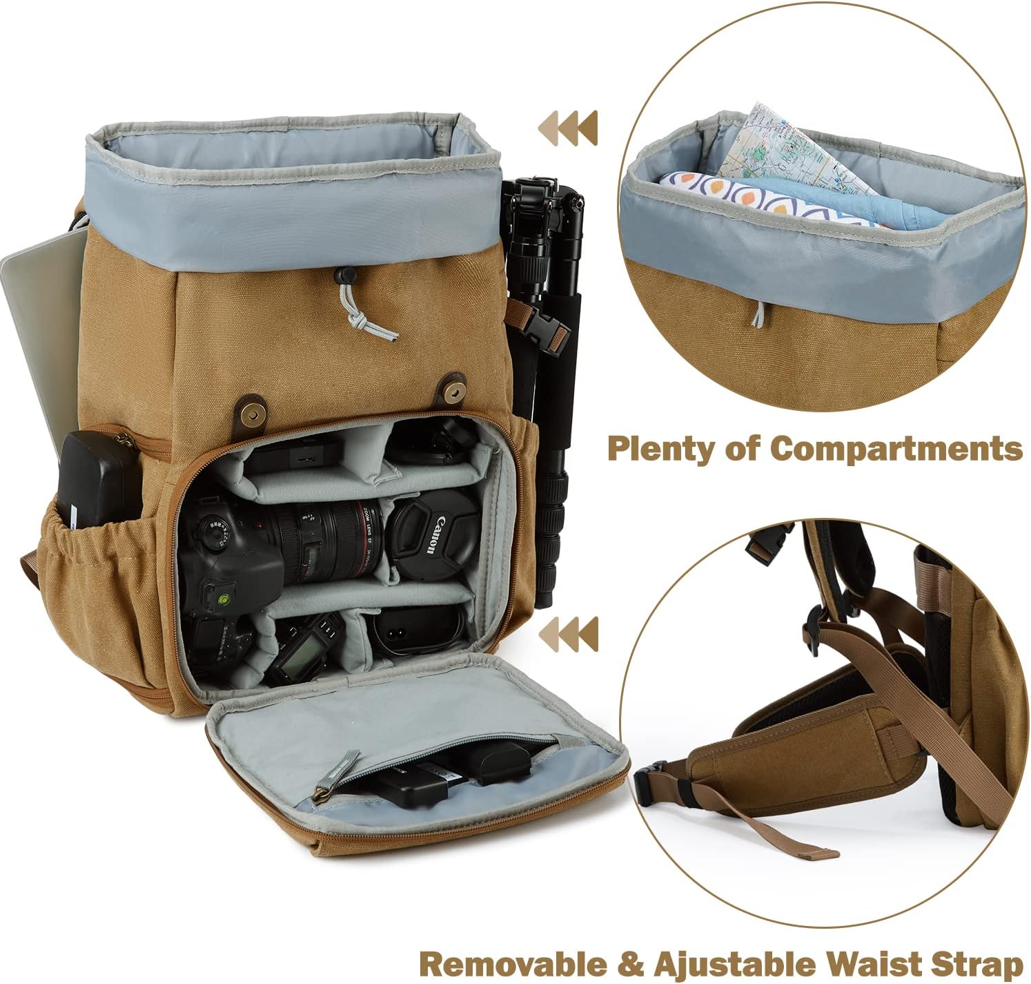 Baggit: Camera Backpack, DSLR Camera Bag, Waterproof Camera Bag Backpack for Photographers, Fit up to 15" Laptop with Rain Cover and Tripod Holder, Ivory White