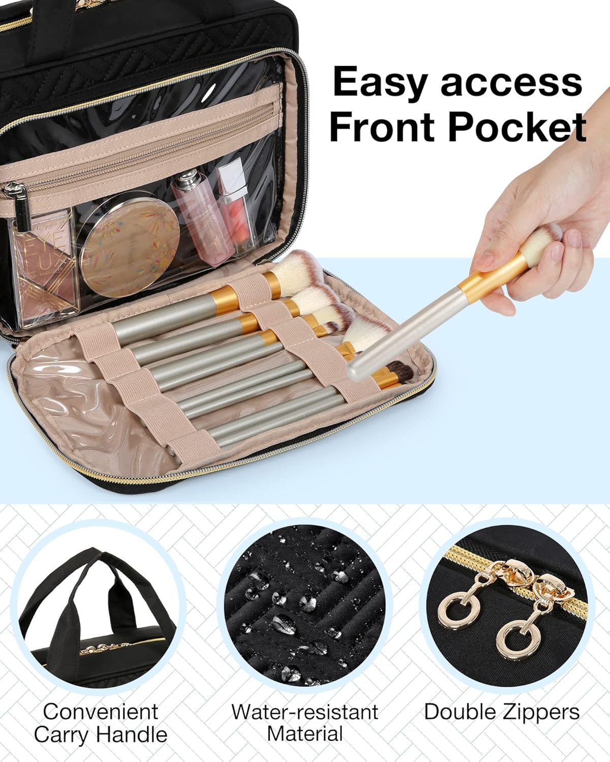 Baggit: Toiletry Bag Hanging Travel Makeup Organizer with TSA Approved Transparent Cosmetic Bag Makeup Bag for Full Sized Toiletries, Medium-Black