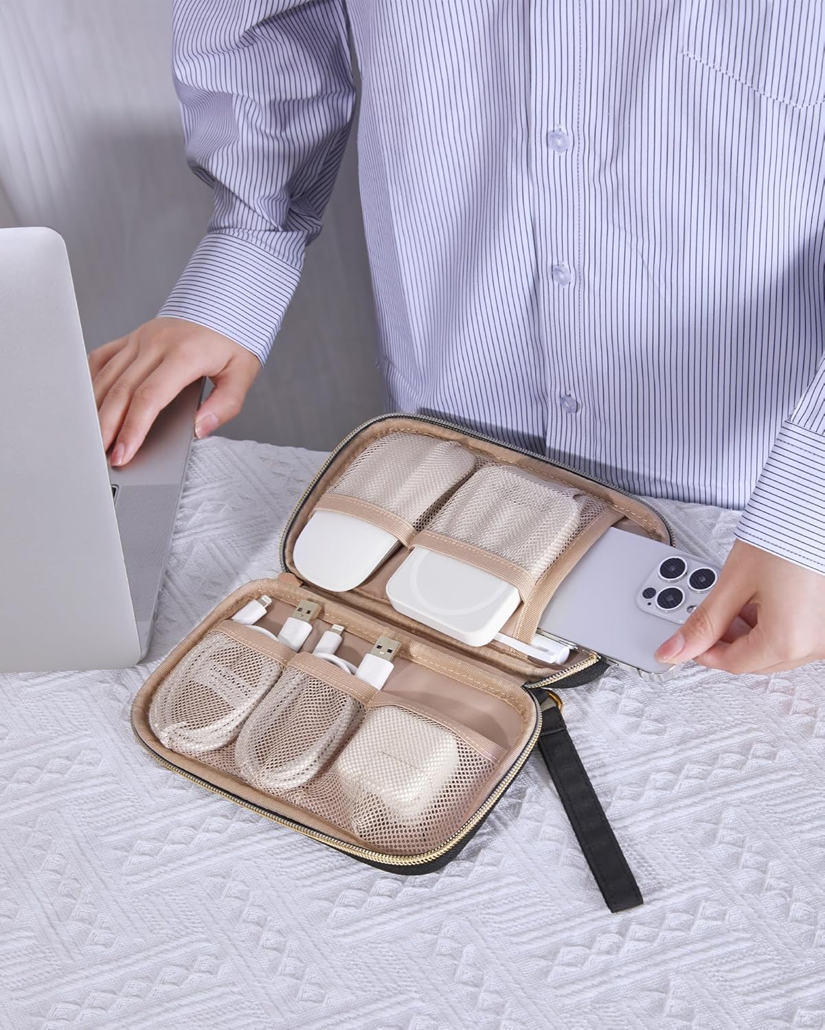 Baggit:  Cord Organizer Travel Cable Organizer Bag Tech Electronic Organizer Travel Case, Travel Essentials for Charger, Cable, Phone, Flash drive, Double Layer-Black