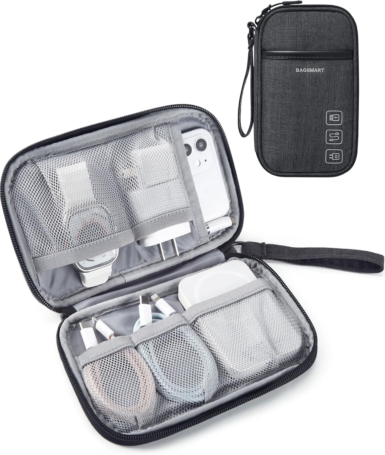 Baggit:  Cord Organizer Travel Cable Organizer Bag Tech Electronic Organizer Travel Case, Travel Essentials for Charger, Cable, Phone, Flash drive, Double Layer-Black
