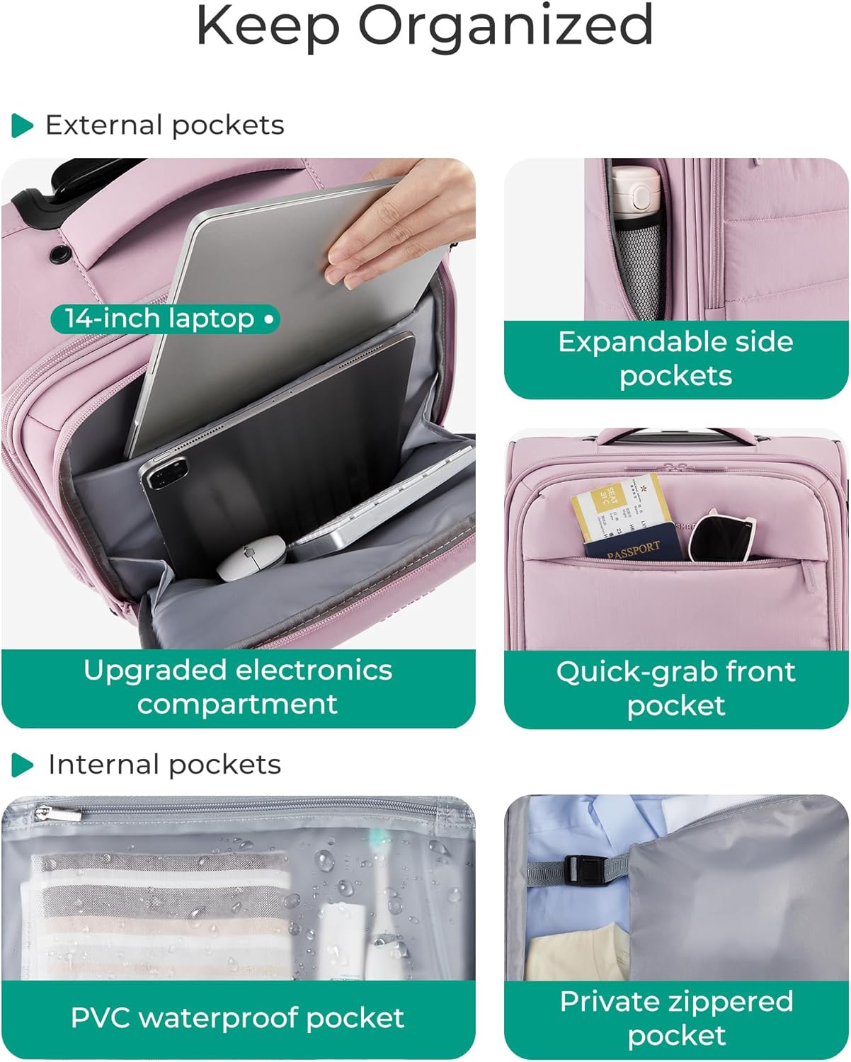 Baggit: Underseat Carry on Luggage with Wheels, Soft Underseat Travel Luggage with PVC Wet/Dry Pockets, Lightweight Soft Personal Item Suitcase for Short Trip,Came