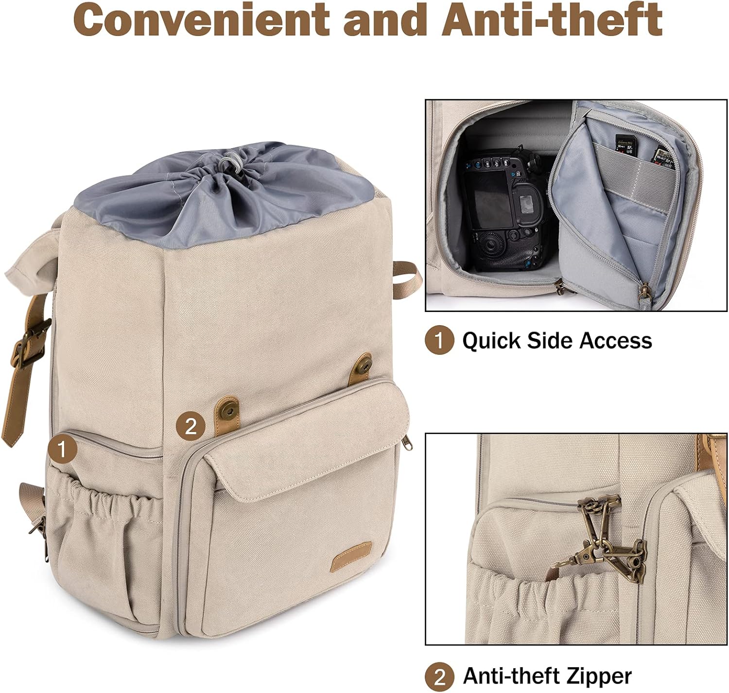 Baggit: Camera Backpack, DSLR Camera Bag, Waterproof Camera Bag Backpack for Photographers, Fit up to 15" Laptop with Rain Cover and Tripod Holder, Ivory White