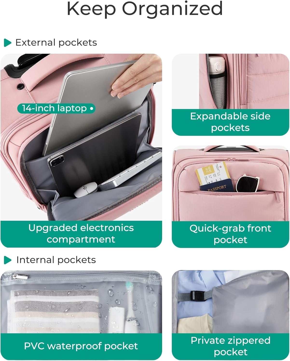 Baggit: Underseat Carry on Luggage with Wheels, Soft Underseat Travel Luggage with PVC Wet/Dry Pockets, Lightweight Soft Personal Item Suitcase for Short Trip,Came