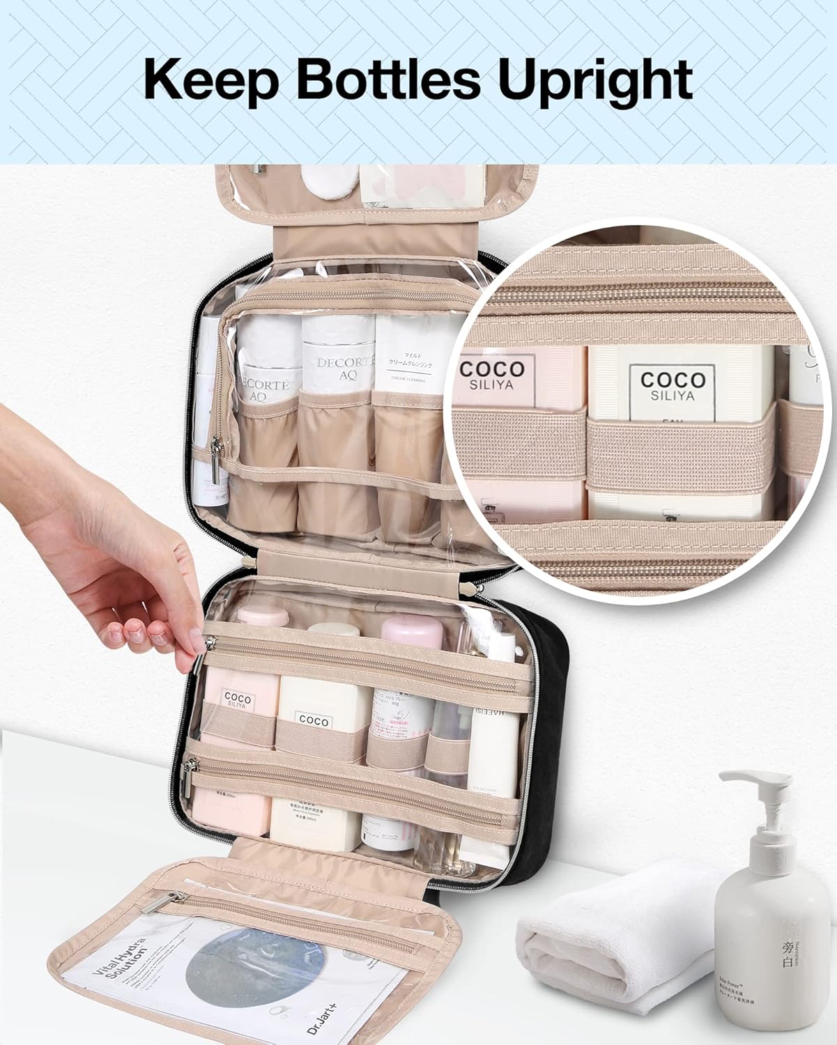 Baggit: Toiletry Bag Hanging Travel Makeup Organizer with TSA Approved Transparent Cosmetic Bag Makeup Bag for Full Sized Toiletries, Medium-Black