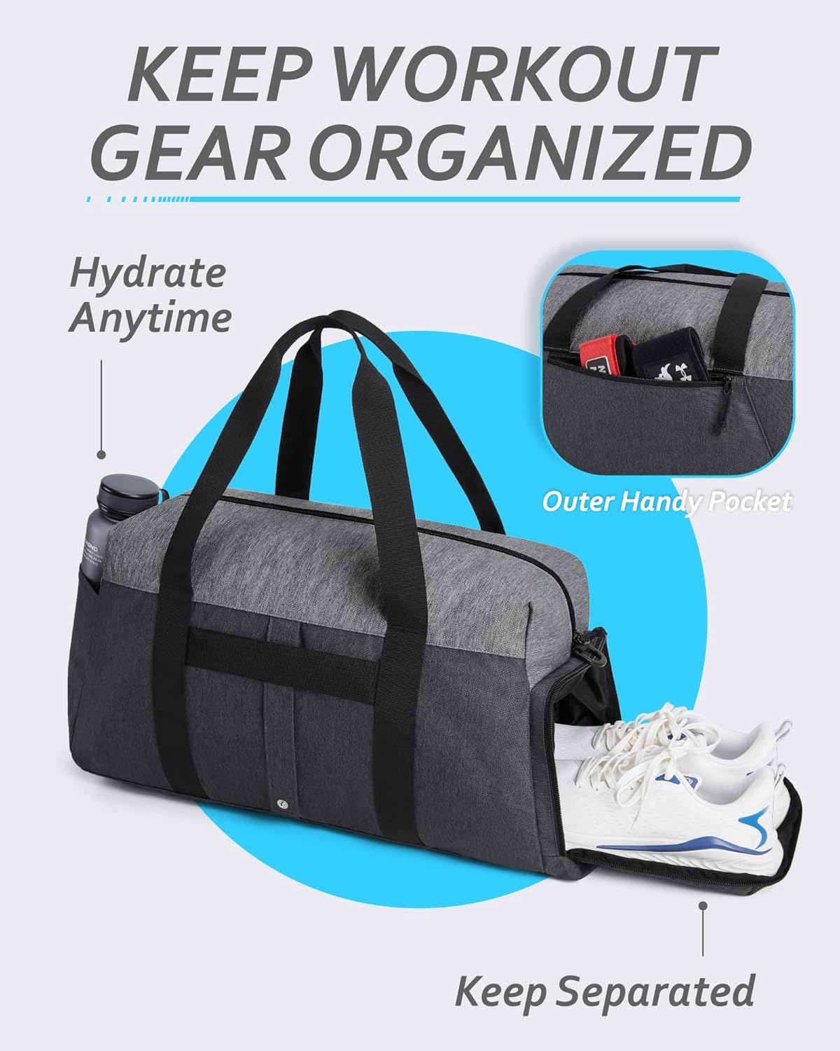 Baggit: Gym Bags for Men Women, Foldable Travel Duffle Bag, Lightweight Weekender Duffel Bag With Shoe Compartment, Water Resistant Workout Duffle Sports Bag for Travel Yoga, Black