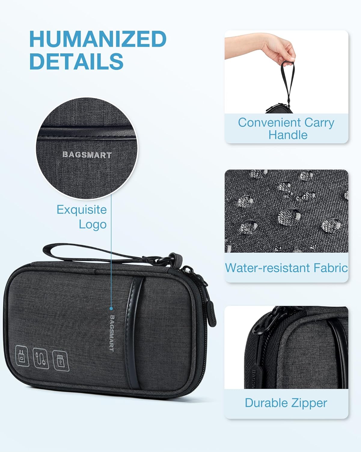 Baggit:  Cord Organizer Travel Cable Organizer Bag Tech Electronic Organizer Travel Case, Travel Essentials for Charger, Cable, Phone, Flash drive, Double Layer-Black