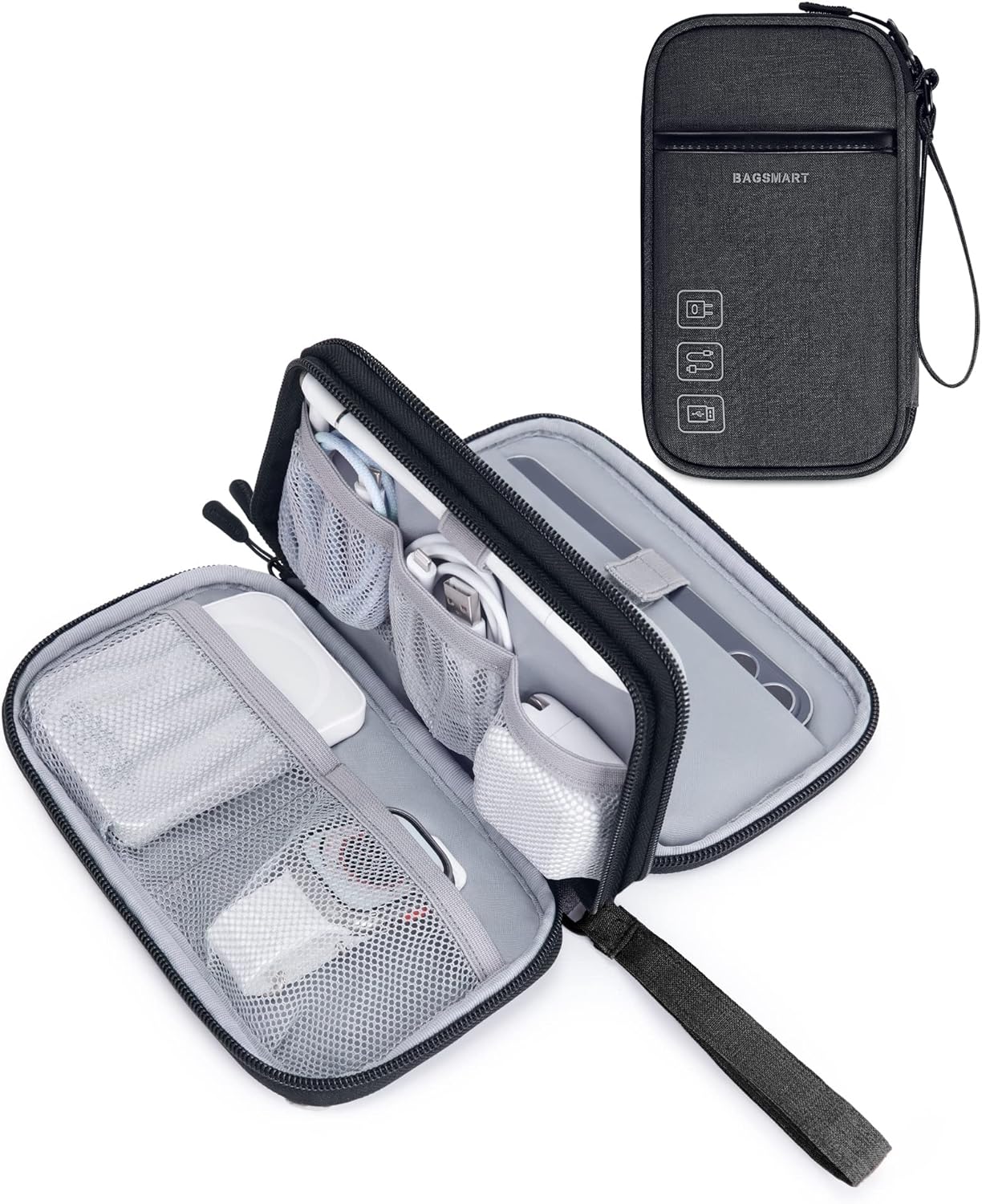 Baggit:  Cord Organizer Travel Cable Organizer Bag Tech Electronic Organizer Travel Case, Travel Essentials for Charger, Cable, Phone, Flash drive, Double Layer-Black