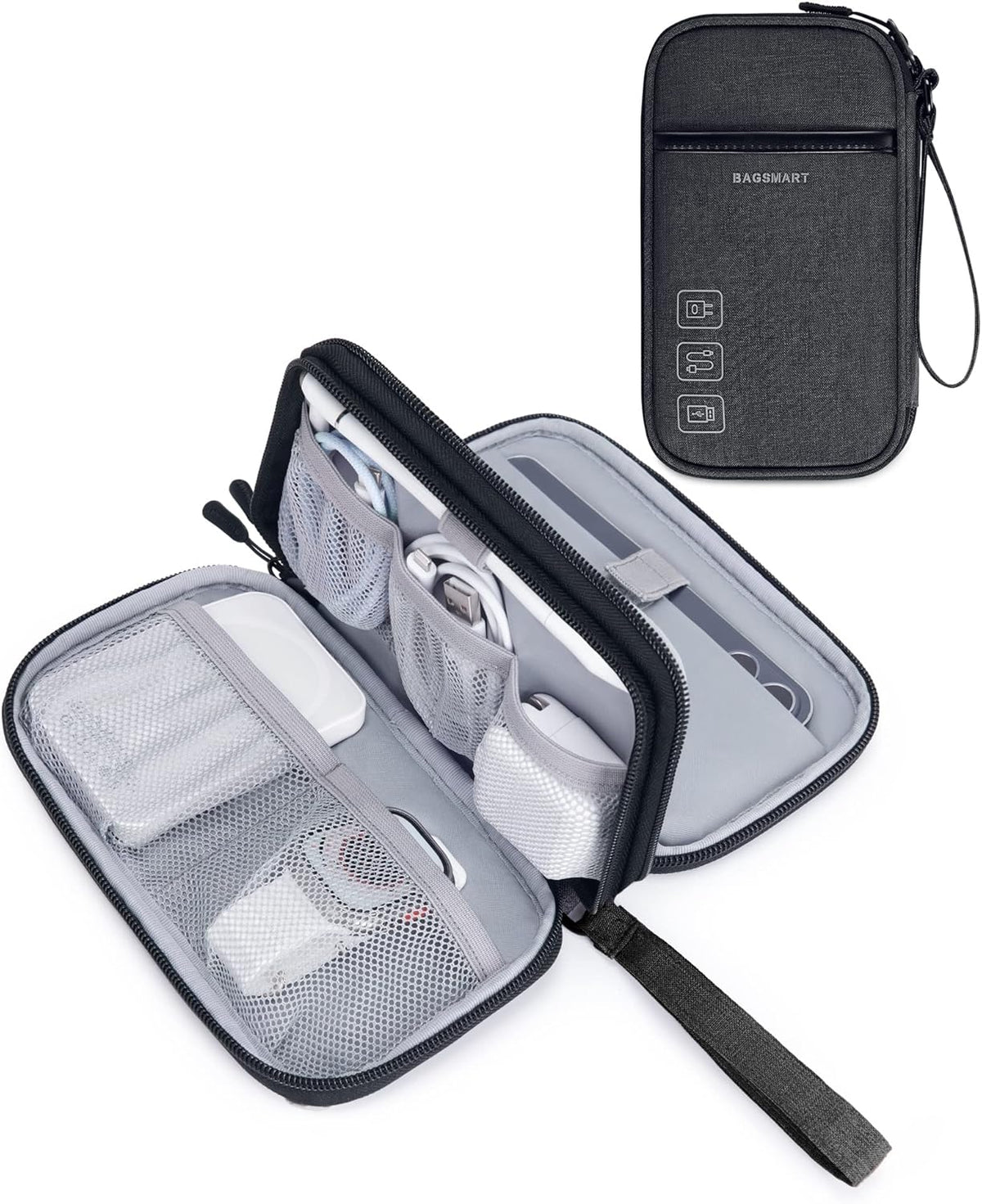 Baggit:  Cord Organizer Travel Cable Organizer Bag Tech Electronic Organizer Travel Case, Travel Essentials for Charger, Cable, Phone, Flash drive, Double Layer-Black