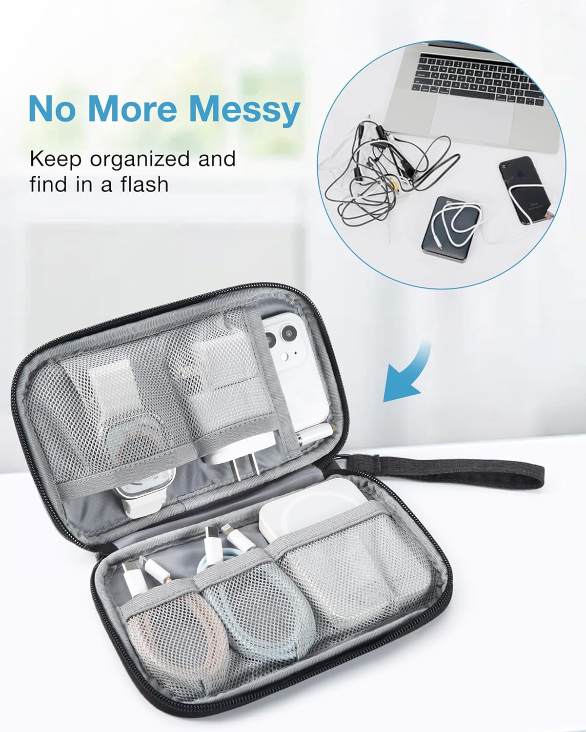 Baggit:  Cord Organizer Travel Cable Organizer Bag Tech Electronic Organizer Travel Case, Travel Essentials for Charger, Cable, Phone, Flash drive, Double Layer-Black