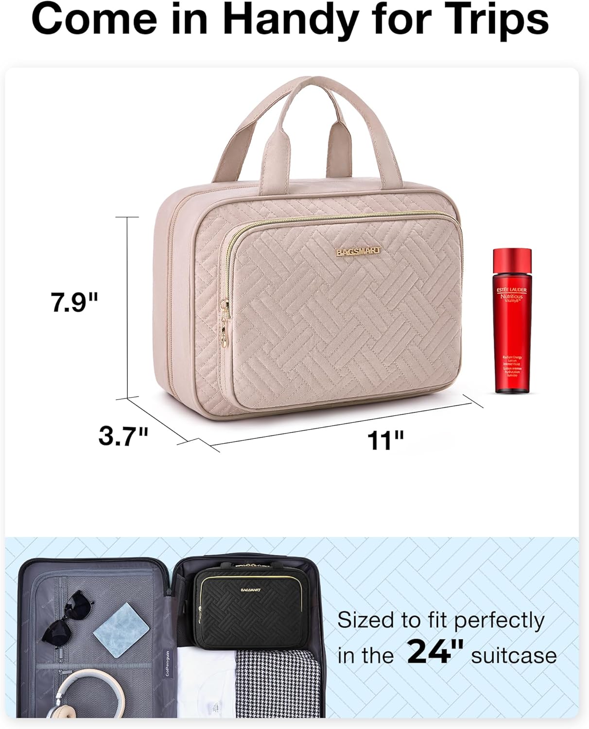 Baggit: Toiletry Bag Hanging Travel Makeup Organizer with TSA Approved Transparent Cosmetic Bag Makeup Bag for Full Sized Toiletries, Medium-Black