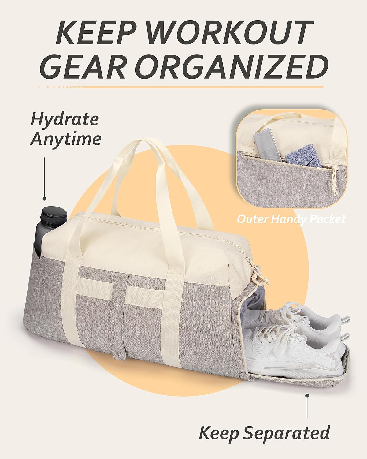 Baggit: Gym Bags for Men Women, Foldable Travel Duffle Bag, Lightweight Weekender Duffel Bag With Shoe Compartment, Water Resistant Workout Duffle Sports Bag for Travel Yoga, Black